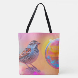 Farbige Sparrow und Regenbogenblase Tasche