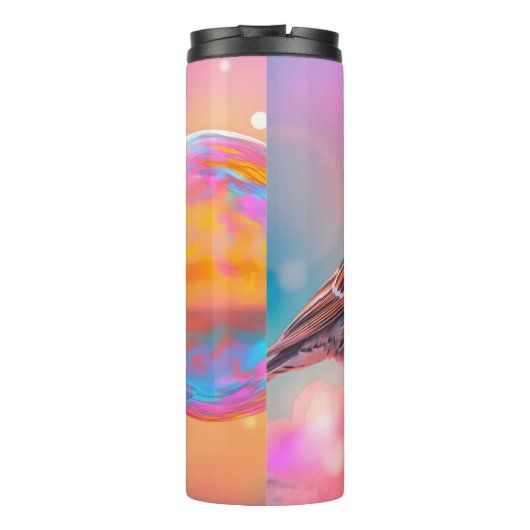 Farbige Sparrow und Regenbogenblase Thermosbecher (Rückseite)