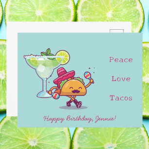 Farbige Spaß-Margaritas & Tacos Alles Gute zum Geb Postkarte