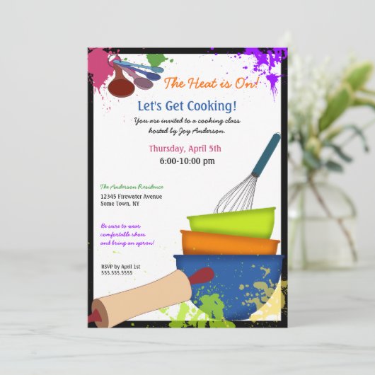 Farbige Splash Cooking Einladung (Stehend Vorderseite)