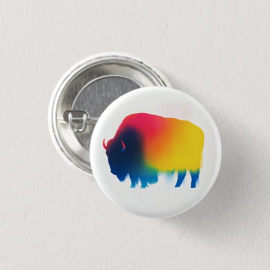 Farbige Spray-Paint-Bison-Silhouette Button (Vorne & Hinten)