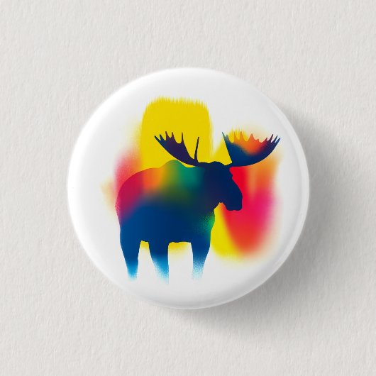 Farbige Spray Paint Moose Silhouette Round Button (Vorderseite)