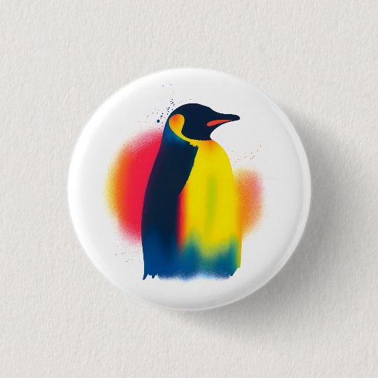 Farbige Spray Paint Pinguin Round Button (Vorderseite)