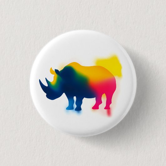 Farbige Spray Paint Rhinoceros Round Button (Vorderseite)