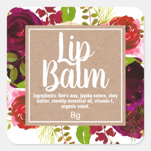 Farbige Spring Bouquet Kraft Lip Balm Tube Labels Quadratischer Aufkleber (Vorderseite)