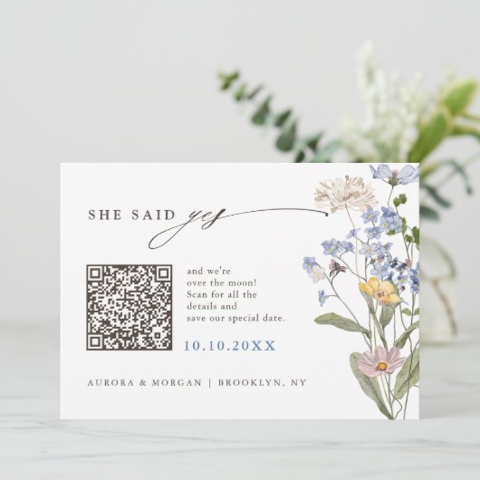 Farbige Spring Wildblume Meadow Foto QR-Code Save The Date (Stehend Vorderseite)