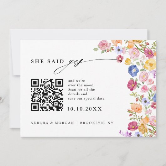 Farbige Spring Wildblume Meadow Foto QR-Code Save The Date (Vorderseite)