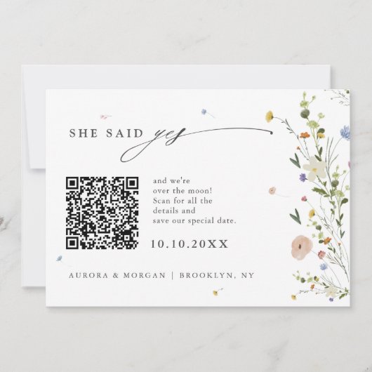 Farbige Spring Wildblume Meadow Foto QR-Code Save The Date (Vorderseite)