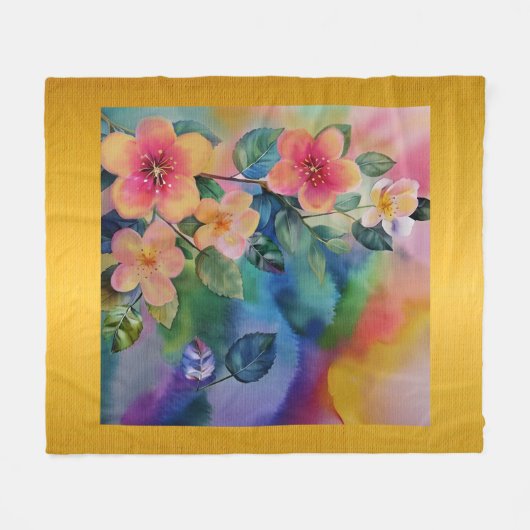 Farbige Springbrasse mit Blume Fleecedecke (Vorderseite (Horizontal))