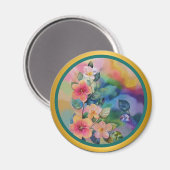 Farbige Springbrasse mit Blume Magnet (Vorderseite/Rückseite)