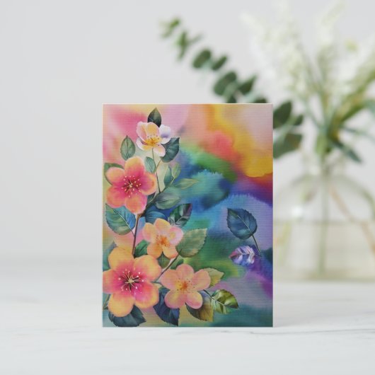 Farbige Springbrasse mit Blume Postkarte (Stehend Vorderseite)