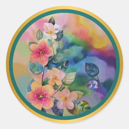 Farbige Springbrasse mit Blume Runder Aufkleber (Vorderseite)