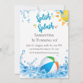 Farbige Spritz-Splash-Geburtstags-Poolparty Einladung (Vorderseite)