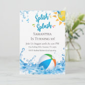 Farbige Spritz-Splash-Geburtstags-Poolparty Einladung (Stehend Vorderseite)