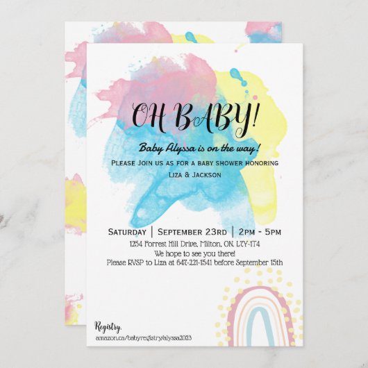 Farbige Spritzer-Dusche Einladung (Vorne/Hinten)