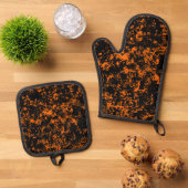 Farbige Spritzer- Halloween-Farben (Schwarz & Oran Ofenhandschuh & Topflappen-Set (Oben Unten)