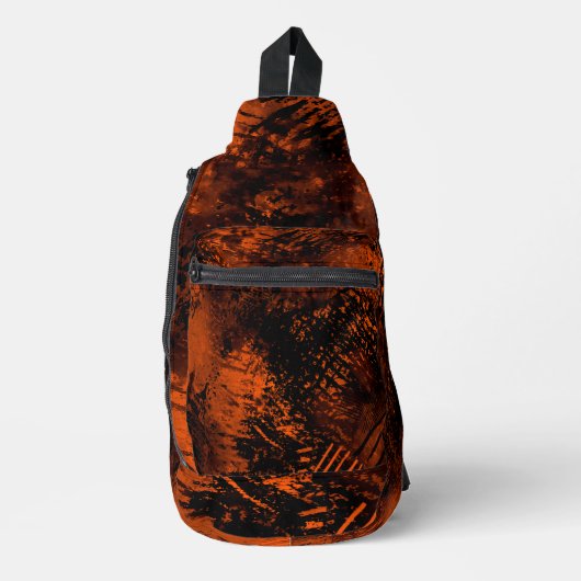Farbige Spritzer Hatching Effect Orange & Black Crossbody Bag (Vorderseite)