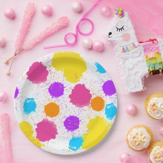 Farbige Spritzer Pappteller (Party)