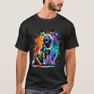Farbige Spritzkunst Afrikanischer Wildhund Gemalte T-Shirt