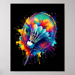 Farbige Spritzkunst Badminton-Spieler Federball Ba Poster