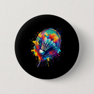 Farbige Spritzkunst Badminton-Spieler Shuttlecock Button