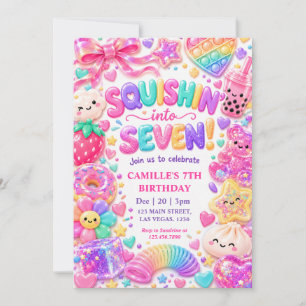Farbige Squishy Seven Kawaii Geburtstagsfeier Einladung
