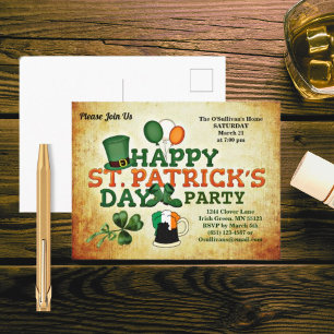 Farbige St. Patrick's Day-Party Vintage-Pergament Postkarte