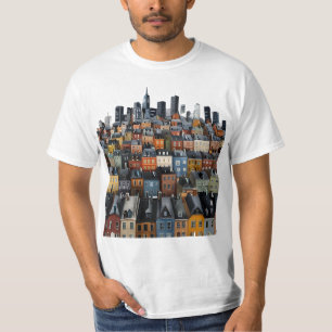 Farbige Stadt-Skyline und Häuser Grafik T-Shirt