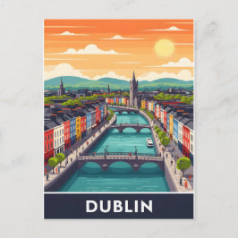 Farbige Stadtansicht von Dublin – River Liffey & B Postkarte