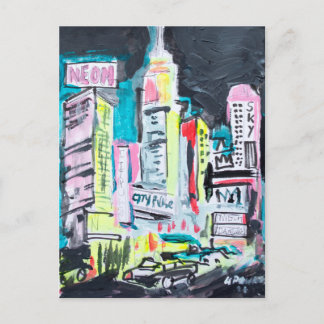 Farbige Stadtlandschaft bei Nacht Postkarte