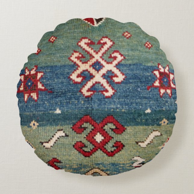 Farbige Stahlblau hellgrün  Rundes Kissen (Vorderseite)