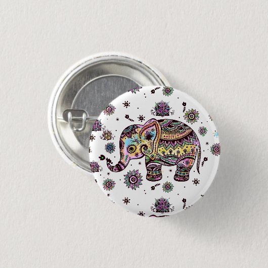 Farbige Stammes-Blume Elefant Button (Vorne & Hinten)