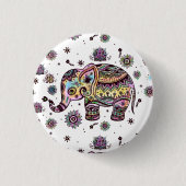 Farbige Stammes-Blume Elefant Button (Vorderseite)