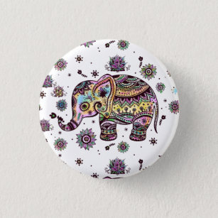 Farbige Stammes-Blume Elefant Button