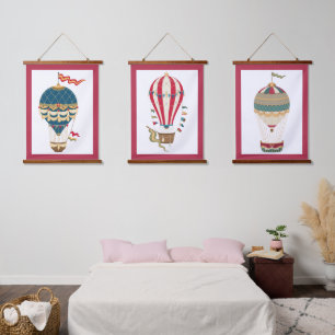 Farbige Steampunk Hot Air Ballon Baby Schlafzimmer Wandteppich Mit Holzrahmen