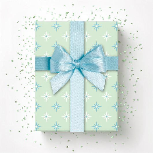 Farbige Sternchen in Grün und Aqua Geschenkpapier