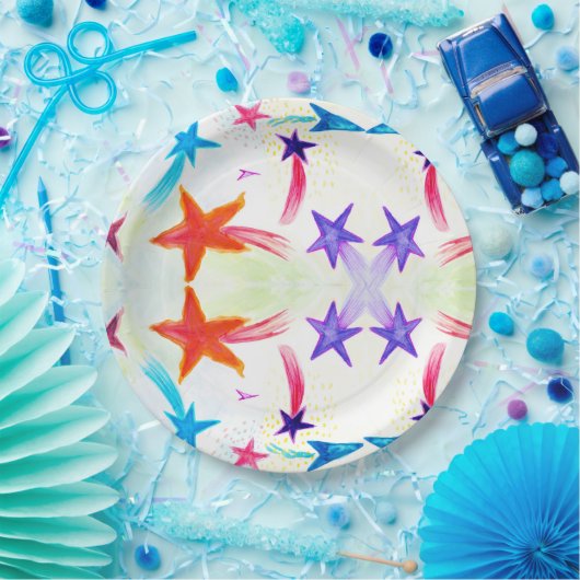 Farbige Sterne Custom Paper Teller 9 in (Party)