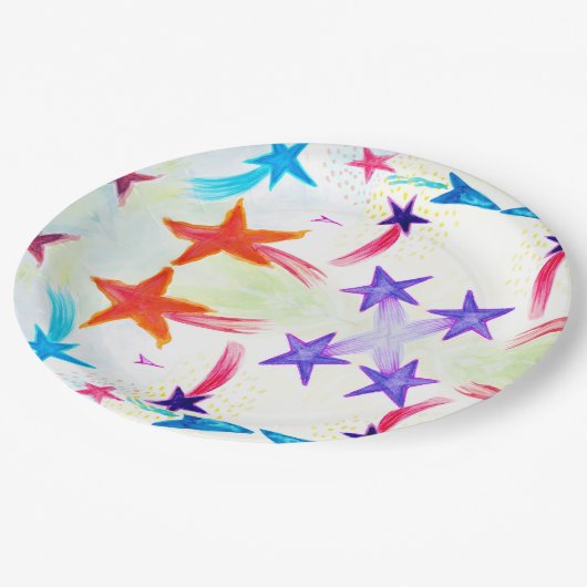 Farbige Sterne Custom Paper Teller 9 in (Schrägansicht)