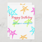 Farbige Sterne glücklich Geburtstag hinzufügen Nam Einladung (Vorne/Hinten)