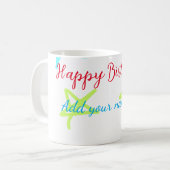 Farbige Sterne glücklich Geburtstag hinzufügen Nam Kaffeetasse (Vorderseite Links)