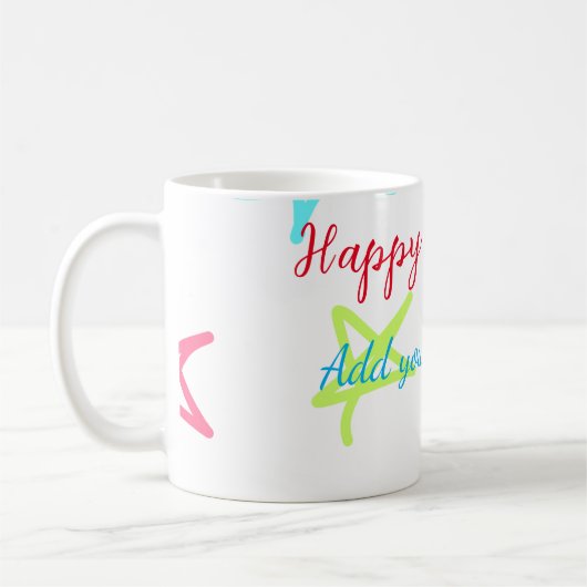 Farbige Sterne glücklich Geburtstag hinzufügen Nam Kaffeetasse (Links)