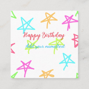 Farbige Sterne glücklich Geburtstag hinzufügen Nam Quadratische Visitenkarte