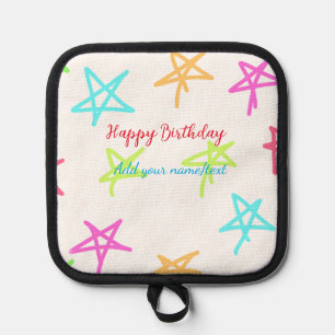 Farbige Sterne glücklich Geburtstag hinzufügen Nam Topflappen