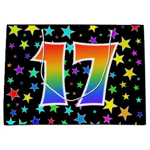Farbige Sterne + Regenbogen-Muster "17" Event # Große Geschenktüte