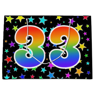 Farbige Sterne + Regenbogen-Muster "33" Event # Große Geschenktüte