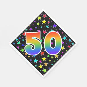 Farbige Sterne + Regenbogen-Muster "50" Event # Serviette
