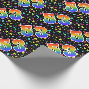 Farbige Sterne + Regenbogen-Muster "53" Event # Geschenkpapier