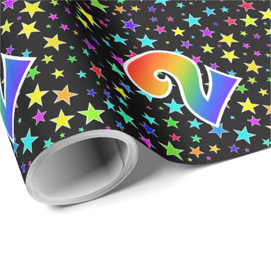 Farbige Sterne + Regenbogenmuster "2" Ereignis # Geschenkpapier (Rolleneckpunkt)