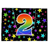 Farbige Sterne + Regenbogenmuster "2" Ereignis # Große Geschenktüte (Rückseite)