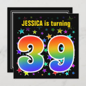Farbige Sterne + Regenbogenmuster "39" Geburtstag Einladung (Vorne/Hinten)